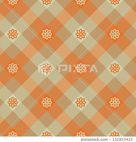 Check plaid seamless pattern with flowers. 132853425