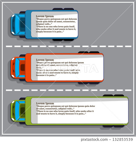 Trucks in the form of infographic. View from above. Design Template. Vector illustration. Trucks in the form of infographic. View from above. Design Template. Vector illustration. 132853539