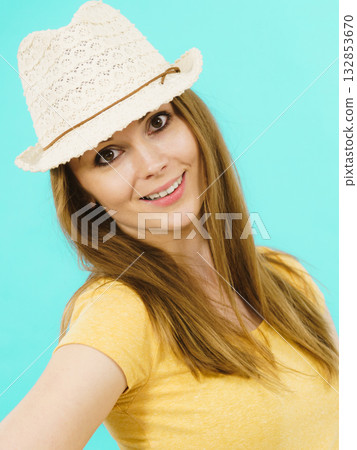 Portrait positive young woman 132853670
