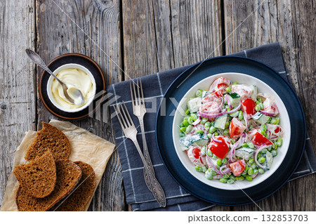 creamy tomato cucumber edamame bean onion salad creamy tomato cucumber edamame bean onion salad 132853703