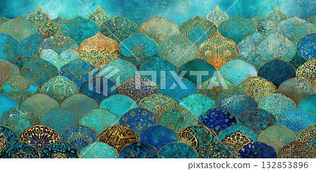Elegant Teal and Gold Abstract Tile Pattern Design Elegant Teal and Gold Abstract Tile Pattern Design 132853896