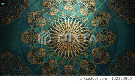 Elegant Teal and Gold Mandala Design for Luxury Branding 132853900