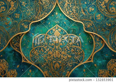 Elegant Teal and Gold Ornament Design for Luxury Branding 132853901