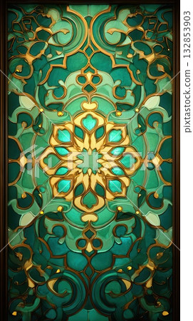 Elegant Teal and Gold Ornament with Artistic Detail Elegant Teal and Gold Ornament with Artistic Detail 132853903