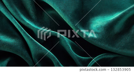 Elegant Teal Fabric Luxurious Silk Texture Close-Up 132853905