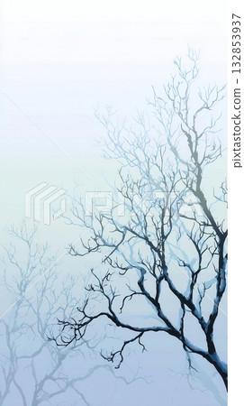 Elegant Winter Trees Serene Blue Branches in Foggy Landscape Elegant Winter Trees Serene Blue Branches in Foggy Landscape 132853937