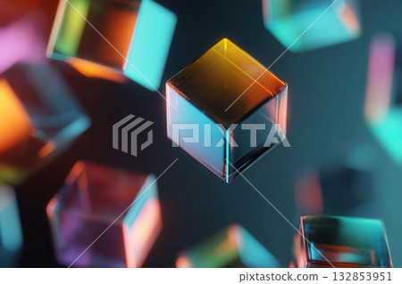 Floating, Glowing Cubes Futuristic Abstract 3D Render 132853951