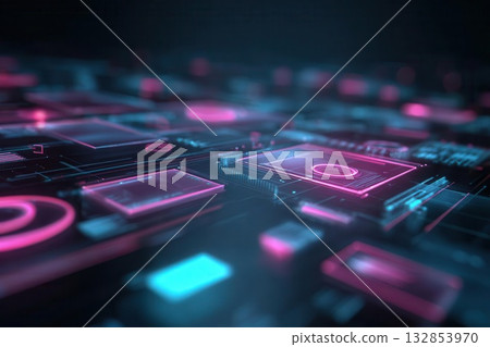 Futuristic Circuit Board Design with Glowing Neon Elements Futuristic Circuit Board Design with Glowing Neon Elements 132853970