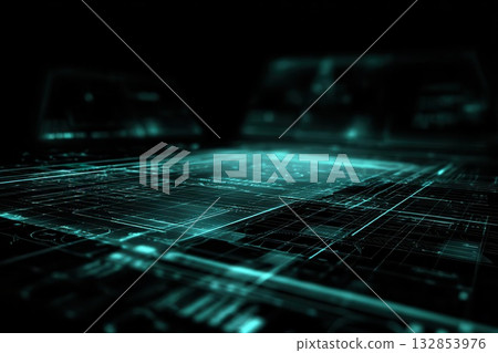 Futuristic Digital Interface Glowing Cyan Data Visualization 132853976