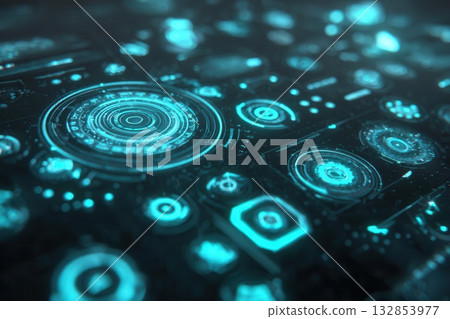 Futuristic Digital Interface with Glowing Blue Elements 132853977