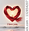 Romantic heart with candle and scarf. 132854207