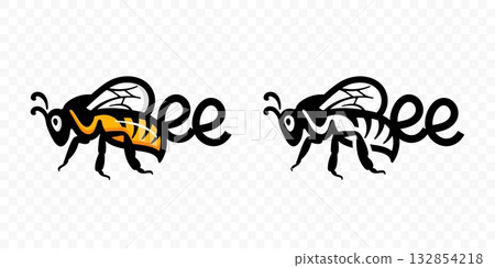 Flying honey bee vector logo design 132854218