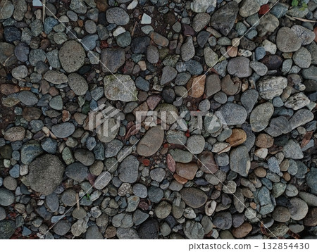 Full Frame Background Texture of Natural River Stones and Pebbles 132854430