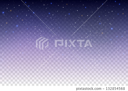 Starry night sky background with transparent effect. Vector galaxy with dust of glitter. Christmas universe with golden particles and magic constellations. Dreamy decoration with shiny sparkles. 132854568