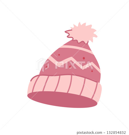 A cute and simple illustration of a pink winter hat with pom pom A cute and simple illustration of a pink winter hat with pom pom 132854832