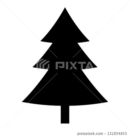 coniferous tree black and white silhouette cartoon illustration isolated 132854853