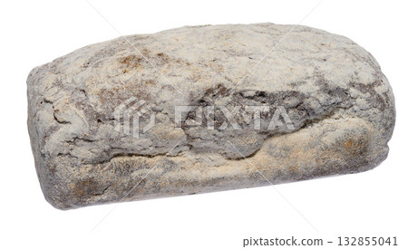 Loaf of rye bread generously sprinkled with flour, isolated background 132855041