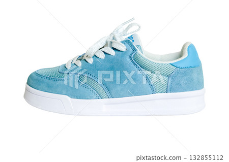 Blue sneakers on a white isolate background Blue sneakers on a white isolate background 132855112