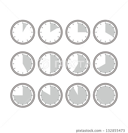 Simple black and white clock icon set Simple black and white clock icon set 132855473