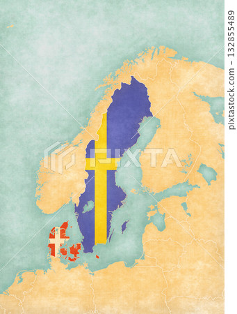 Map of Scandinavia - Sweden and Denmark 132855489