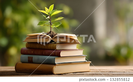 Creative Concept of Knowledge and Growth with Books 132855812
