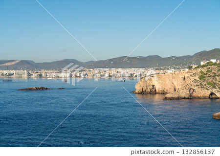 Coastal view of Sant Antoni de Portmany on Ibiza island, Spain 132856137