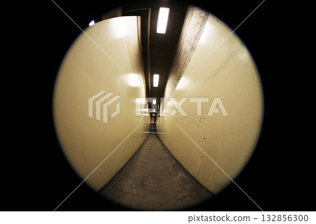 Creepy Concrete Hallway in a Parking Garage, Los Angeles, California 132856300