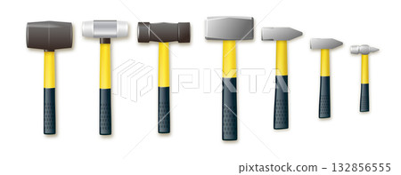 Carpenters hammer set with fiberglass handle. Vector industrial workers tool. Equipment for repair, contract and locksmith work. vector Carpenters hammer set with fiberglass handle. Vector industrial workers tool. Equipment for repair, contract and locksmith work. vector 132856555
