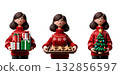 Joyful 3d cartoon female character wearing red woolen winter sweater with Christmas elements, perfect for holiday marketing 132856597