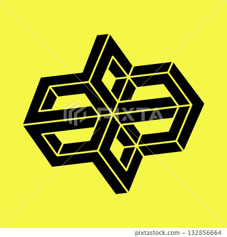 Impossible optical illusion shape. Optical art object. Impossible figures. Escher style. Sacred geometry. Impossible optical illusion shape. Optical art object. Impossible figures. Escher style. Sacred geometry. 132856664