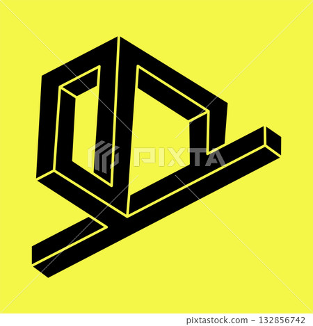 Optical illusion. Sacred geometry figures. Impossible shapes. Abstract eternal geometric object. Impossible endless outline. Optical art. Impossible geometry shape on a yellow background. Optical illusion. Sacred geometry figures. Impossible shapes. Abstract eternal geometric object. Impossible endless outline. Optical art. Impossible geometry shape on a yellow background. 132856742