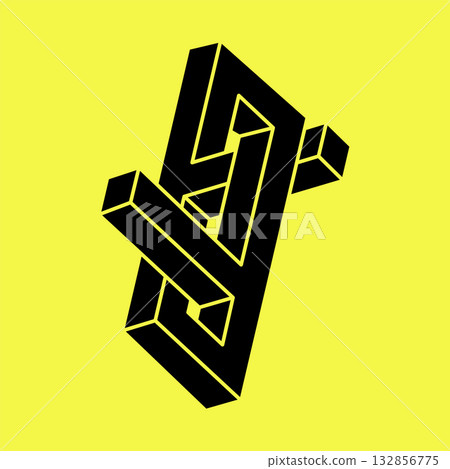 Escher paradox geometry. Optical illusion object. Sacred geometric figure. Optical art. Impossible shapes.  132856775