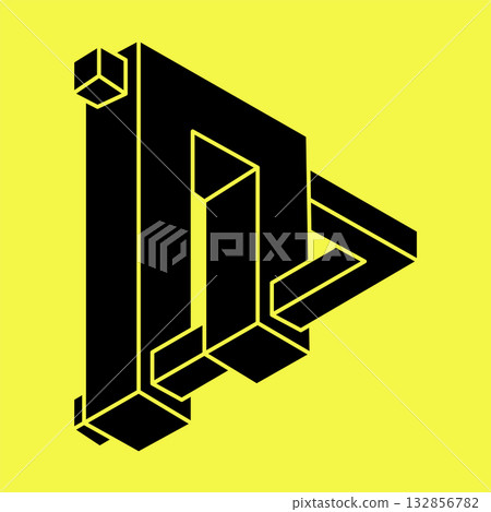 Impossible shapes. Sacred geometry. Optical illusion figure. Abstract eternal geometric object. Impossible endless outline shape. Optical art. Impossible geometry shape on a yellow background. Impossible shapes. Sacred geometry. Optical illusion figure. Abstract eternal geometric object. Impossible endless outline shape. Optical art. Impossible geometry shape on a yellow background. 132856782