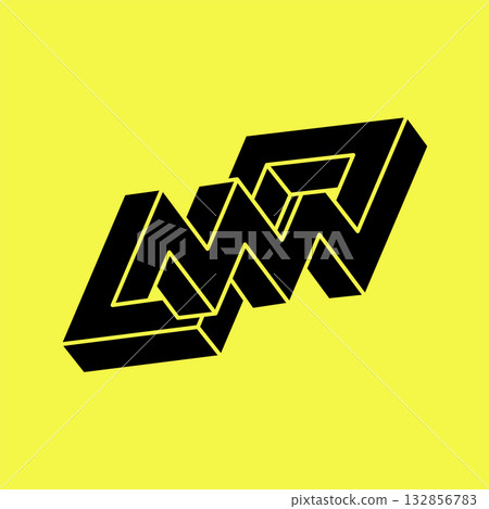 Optical illusion figures .Impossible shapes. Sacred geometry. Abstract eternal geometric objects. Impossible endless outline shapes. Optical art. Impossible geometry shape on a yellow background. Optical illusion figures .Impossible shapes. Sacred geometry. Abstract eternal geometric objects. Impossible endless outline shapes. Optical art. Impossible geometry shape on a yellow background. 132856783