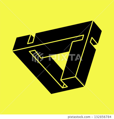 Impossible shapes. Line design. Isolated on a yellow background. Vector illustration. Optical illusion object. Optical art. Geometric figures. Impossible shapes. Line design. Isolated on a yellow background. Vector illustration. Optical illusion object. Optical art. Geometric figures. 132856784