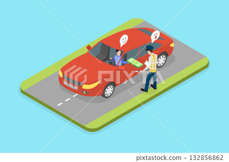 3D Isometric Flat Vector Illustration of Bribery, Motorist Attempting To Illegally Influence Law Enforcement Officer 132856862