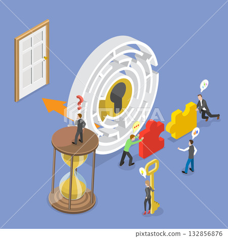 3D Isometric Flat Vector Illustration of Escape Room, The Exciting Challenge for Friends and Family 132856876