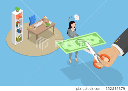 3D Isometric Flat Vector Illustration of Salary Cut, Economic Crisis, Understanding, Implications, And Solutions 132856879