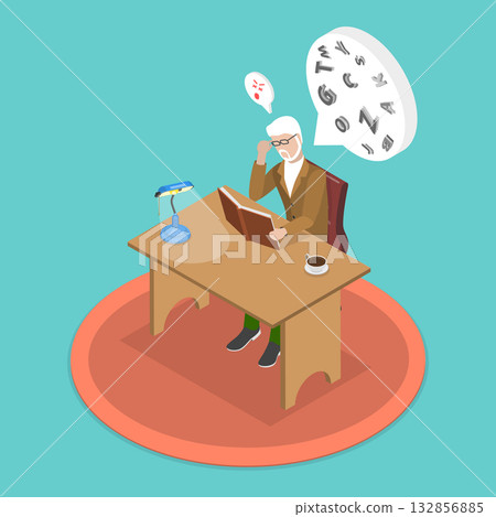 3D Isometric Flat Vector Illustration of Macular Degeneration, Senior Man Struggles With Blurry Book Due To Age-Related Eyesight Problems 3D Isometric Flat Vector Illustration of Macular Degeneration, Senior Man Struggles With Blurry Book Due To Age-Related Eyesight Problems 132856885