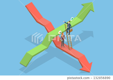 3D Isometric Flat Vector Illustration of Resolving Financial Problems, Navigating Economic Downturns, Opportunities For Investors In A Recovering Stock Market 3D Isometric Flat Vector Illustration of Resolving Financial Problems, Navigating Economic Downturns, Opportunities For Investors In A Recovering Stock Market 132856890