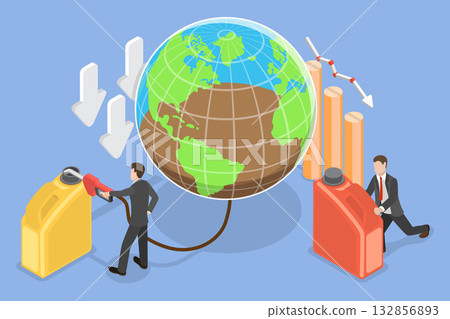 3D Isometric Flat Vector Illustration of Resource Depletion, Exhaustion Of Planet Reserves 132856893