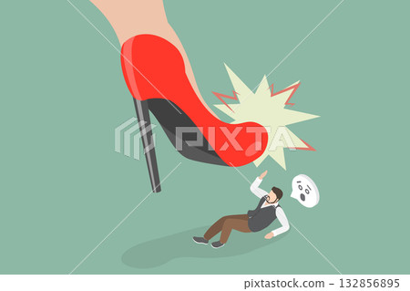 3D Isometric Flat Vector Illustration of Bossy Woman, Power Of Women Shaping Ideas 132856895