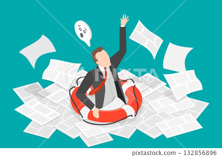 3D Isometric Flat Vector Illustration of Drown In Paperwork, Overwhelmed Businessman Drowning Bureaucracy Causing Burnout 3D Isometric Flat Vector Illustration of Drown In Paperwork, Overwhelmed Businessman Drowning Bureaucracy Causing Burnout 132856896