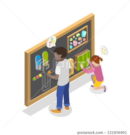 3D Isometric Flat Vector Illustration of Sensory Development for Autist Kids, Children Cognitive Development. Item 1 3D Isometric Flat Vector Illustration of Sensory Development for Autist Kids, Children Cognitive Development. Item 1 132856901