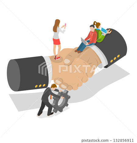 3D Isometric Flat Vector Illustration of Employees Wellbeing and Support, Loyalty to Team. Item 1 3D Isometric Flat Vector Illustration of Employees Wellbeing and Support, Loyalty to Team. Item 1 132856911
