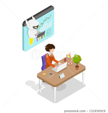 3D Isometric Flat Vector Illustration of AI Automatization, Future Technologies. Item 2 3D Isometric Flat Vector Illustration of AI Automatization, Future Technologies. Item 2 132856929