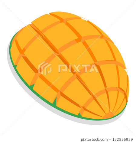 3D Isometric Flat Vector Set of Mango Fruit, Whole Fruits And Sliced Pieces. Item 2 132856939