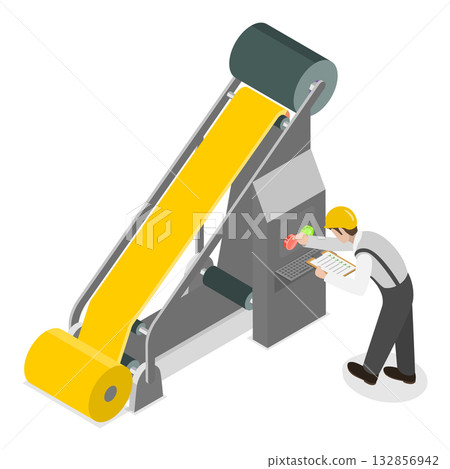 3D Isometric Flat Vector Illustration of Light Industry Factory , Textile Machinery Manufacture. Item 1 3D Isometric Flat Vector Illustration of Light Industry Factory , Textile Machinery Manufacture. Item 1 132856942