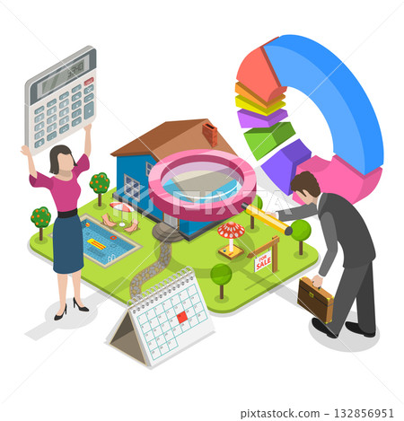 3D Isometric Flat Vector Illustration of Qualified Real Estate Agents, Full-service House Buying Agency. Item 2 3D Isometric Flat Vector Illustration of Qualified Real Estate Agents, Full-service House Buying Agency. Item 2 132856951