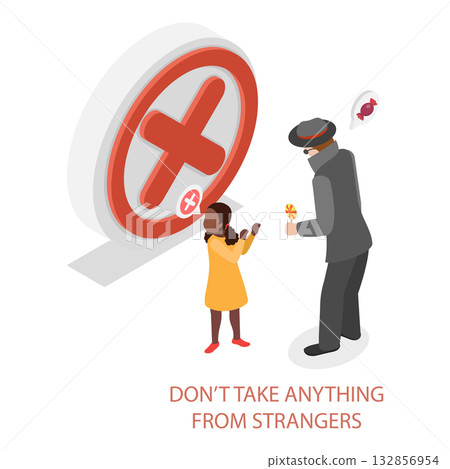 3D Isometric Flat Vector Illustration of Kidnapping Awareness For Children, How to Recognize Signs Of Potential Danger And Prevent Abduction. Item 1 3D Isometric Flat Vector Illustration of Kidnapping Awareness For Children, How to Recognize Signs Of Potential Danger And Prevent Abduction. Item 1 132856954